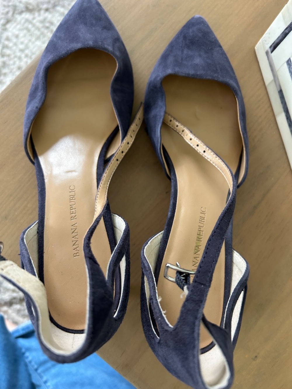 Banana Republic Navy Suede Pointed-Toe Ankle Strap